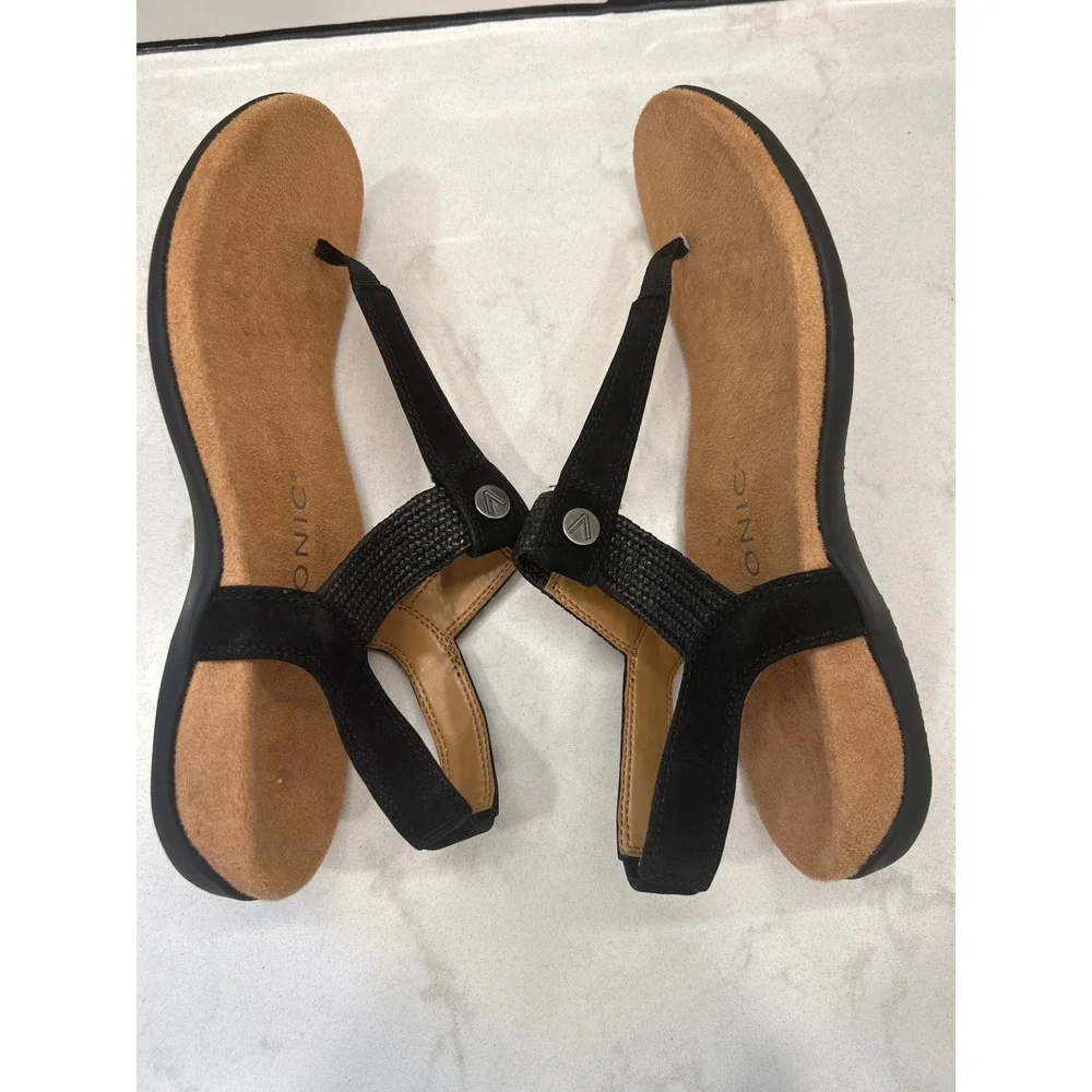 Vionic Brea Sandals Women 7.5 Black Comfortable Orthotic T-Strap Slingback